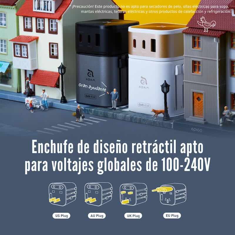 ADAPTADOR DE PARED ADAM ELEMENTS T45 UNIVERSAL TRAVEL 45W - Image 2