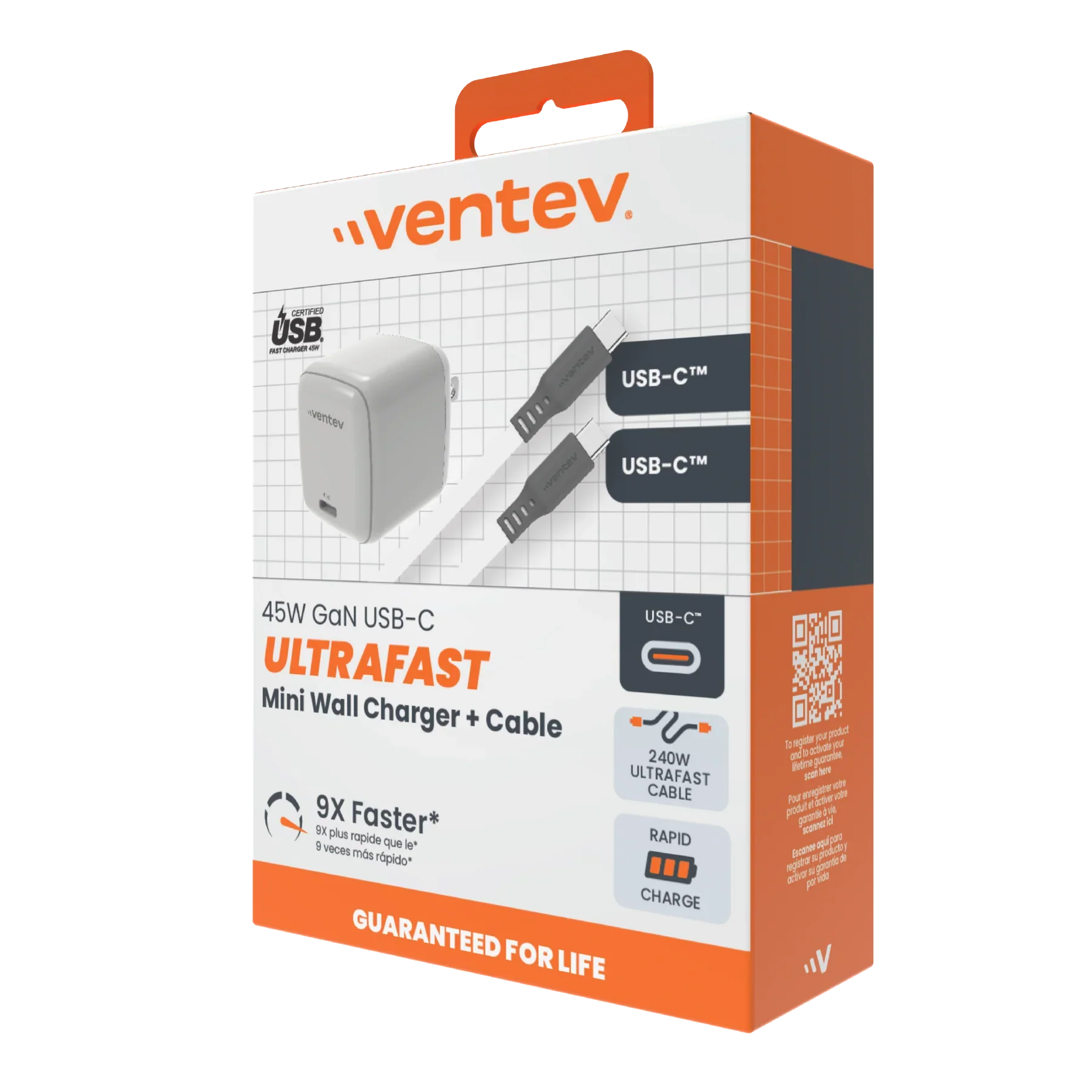 ADAPTADOR VENTEV DE PARED 45W + CABLE DE CARGA 240W USB-C - Image 3