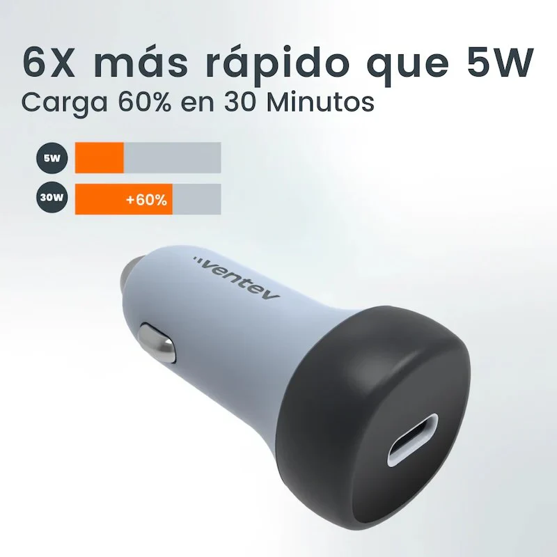 ADAPTADOR VENTEV PARA CARRO 30W USB-C GREY - Image 4