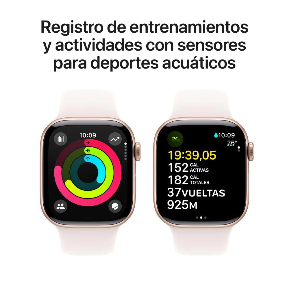 Apple Watch Series 10 GPS + Cellular • Caja de aluminio color oro rosa de 42 mm • Correa deportiva rosa rubor - S/M - Image 4