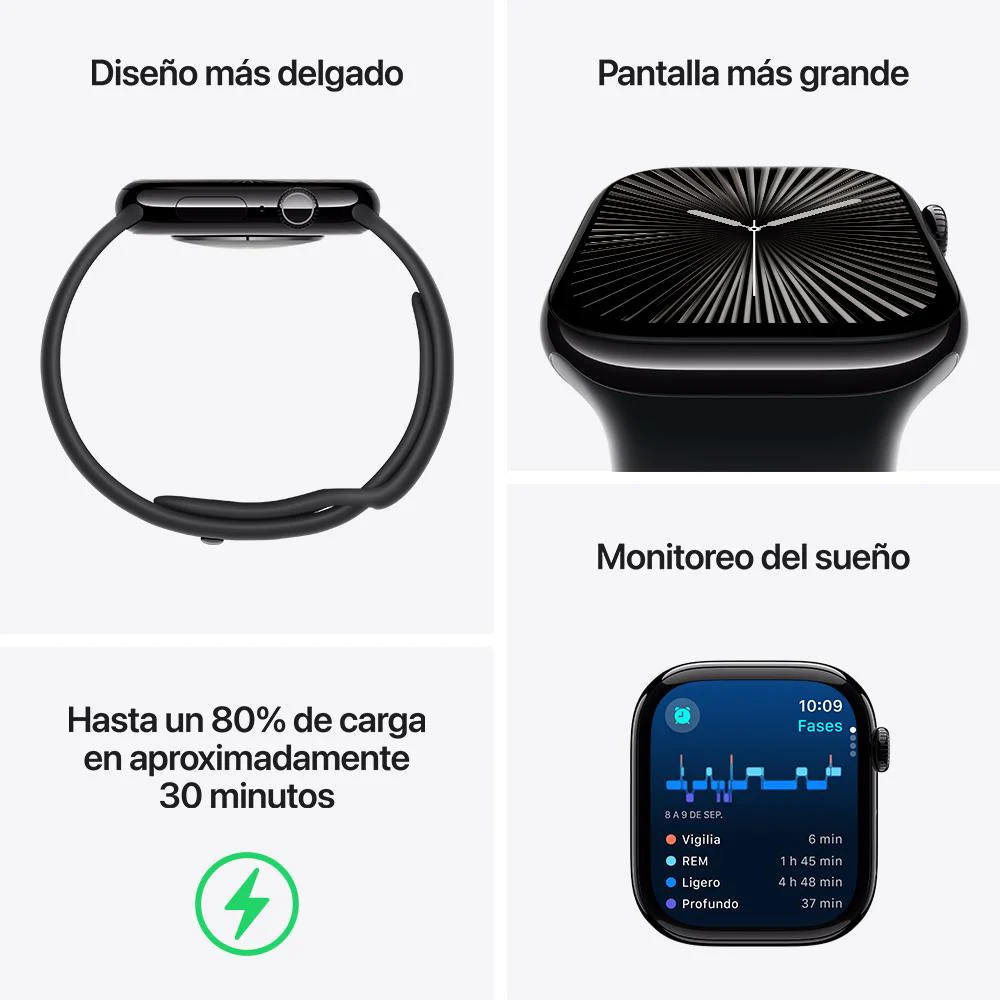 Apple Watch Series 10 GPS • Caja de aluminio negro azabache de 42 mm • Correa deportiva negra - S/M - Image 3