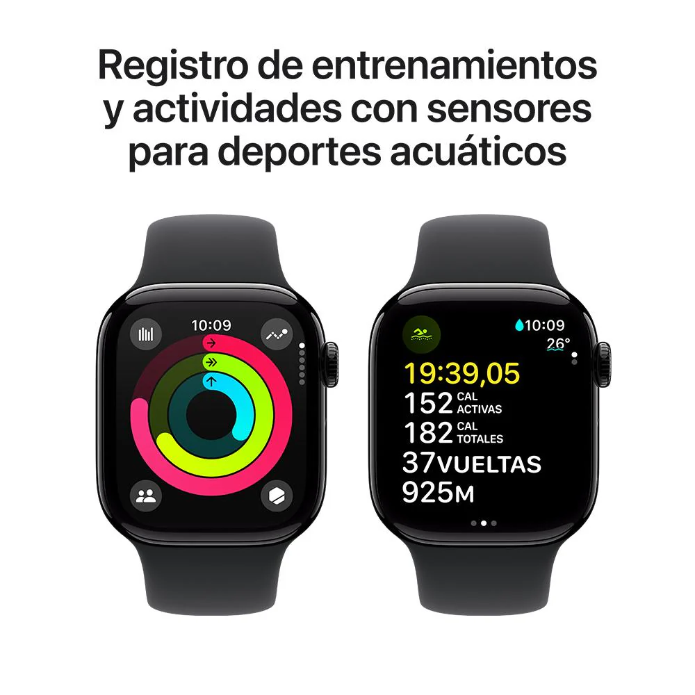 Apple Watch Series 10 GPS • Caja de aluminio negro azabache de 42 mm • Correa deportiva negra - S/M - Image 4