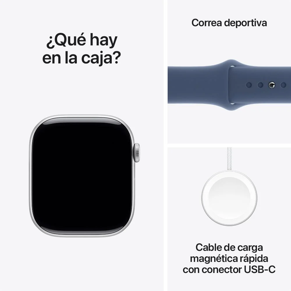 Apple Watch Series 10 GPS • Caja de aluminio color plata de 46 mm • Correa deportiva azul denim - S/M - Image 9