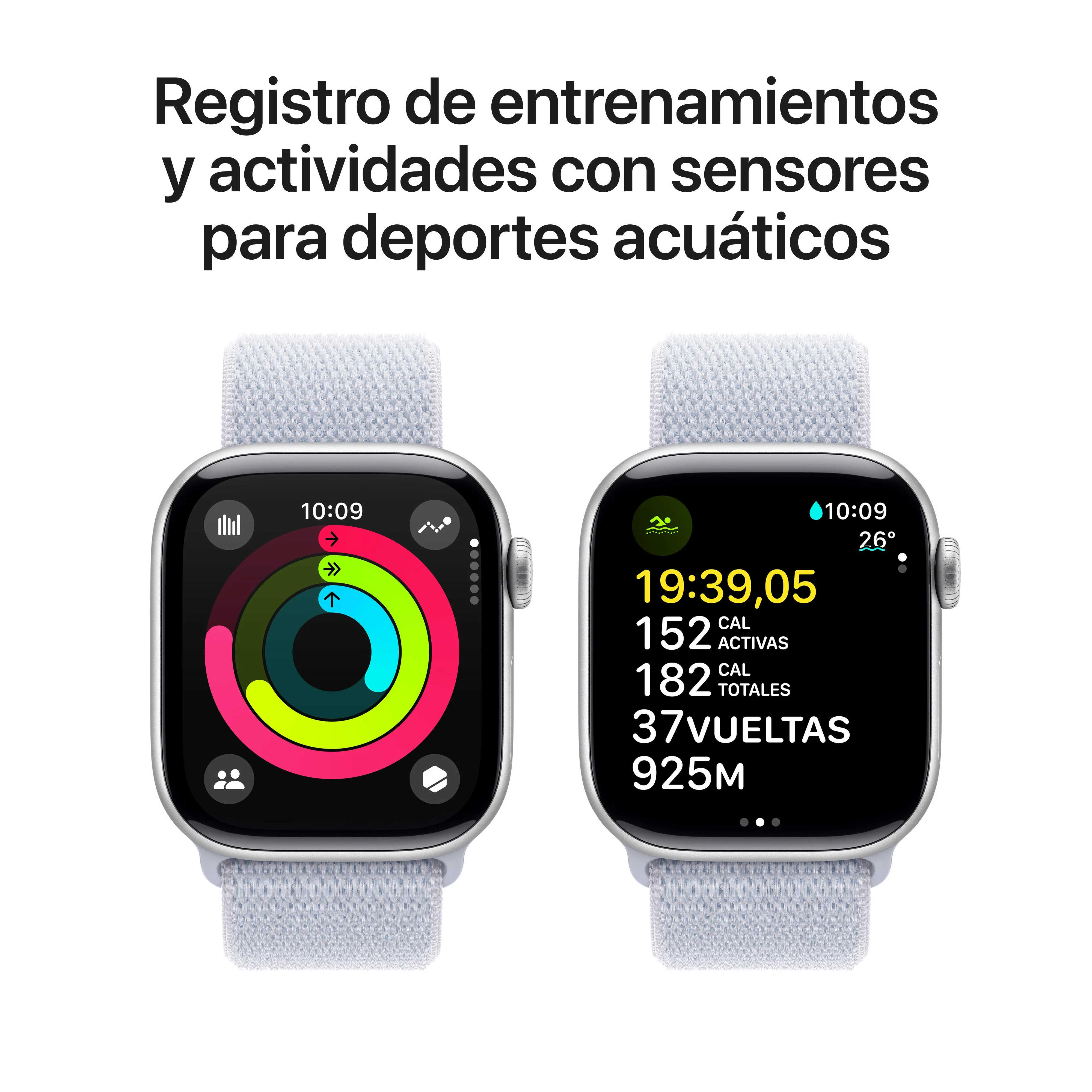 Apple Watch Series 10 GPS • Caja de aluminio color plata de 42 mm • Correa loop deportiva azul nube - Image 4