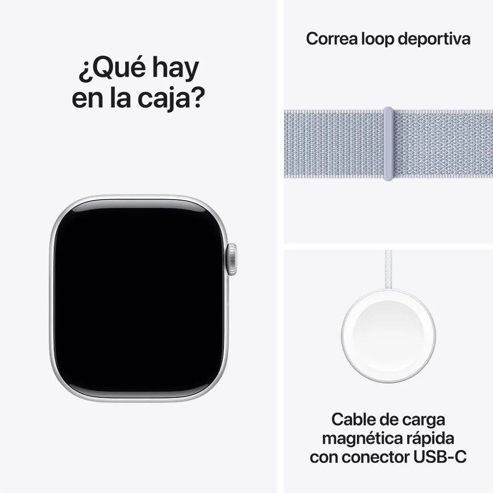 Apple Watch Series 10 GPS • Caja de aluminio color plata de 46 mm • Correa loop deportiva azul nube - Image 9