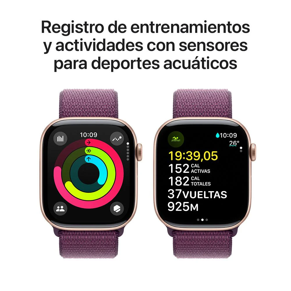 Apple Watch Series 10 GPS • Caja de aluminio color oro rosa de 46 mm • Correa loop deportiva color ciruela - Image 4