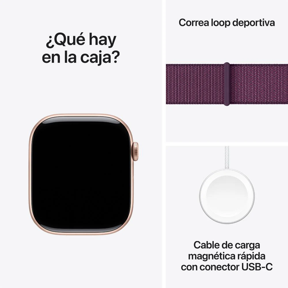 Apple Watch Series 10 GPS • Caja de aluminio color oro rosa de 46 mm • Correa loop deportiva color ciruela - Image 9