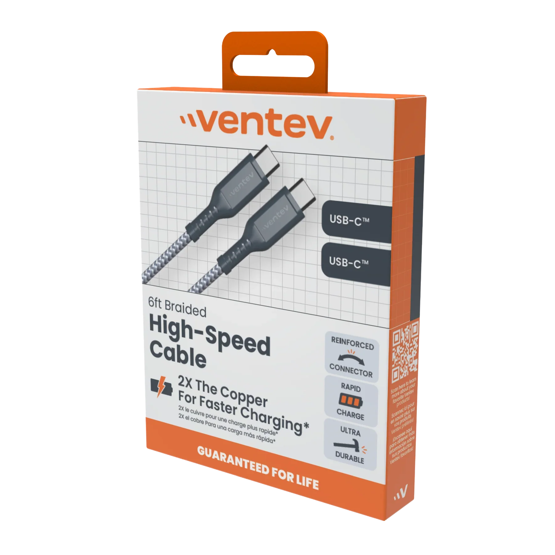CABLE VENTEV BRAIDED USBC-C A USB-C 1.8 M GREY - Image 3