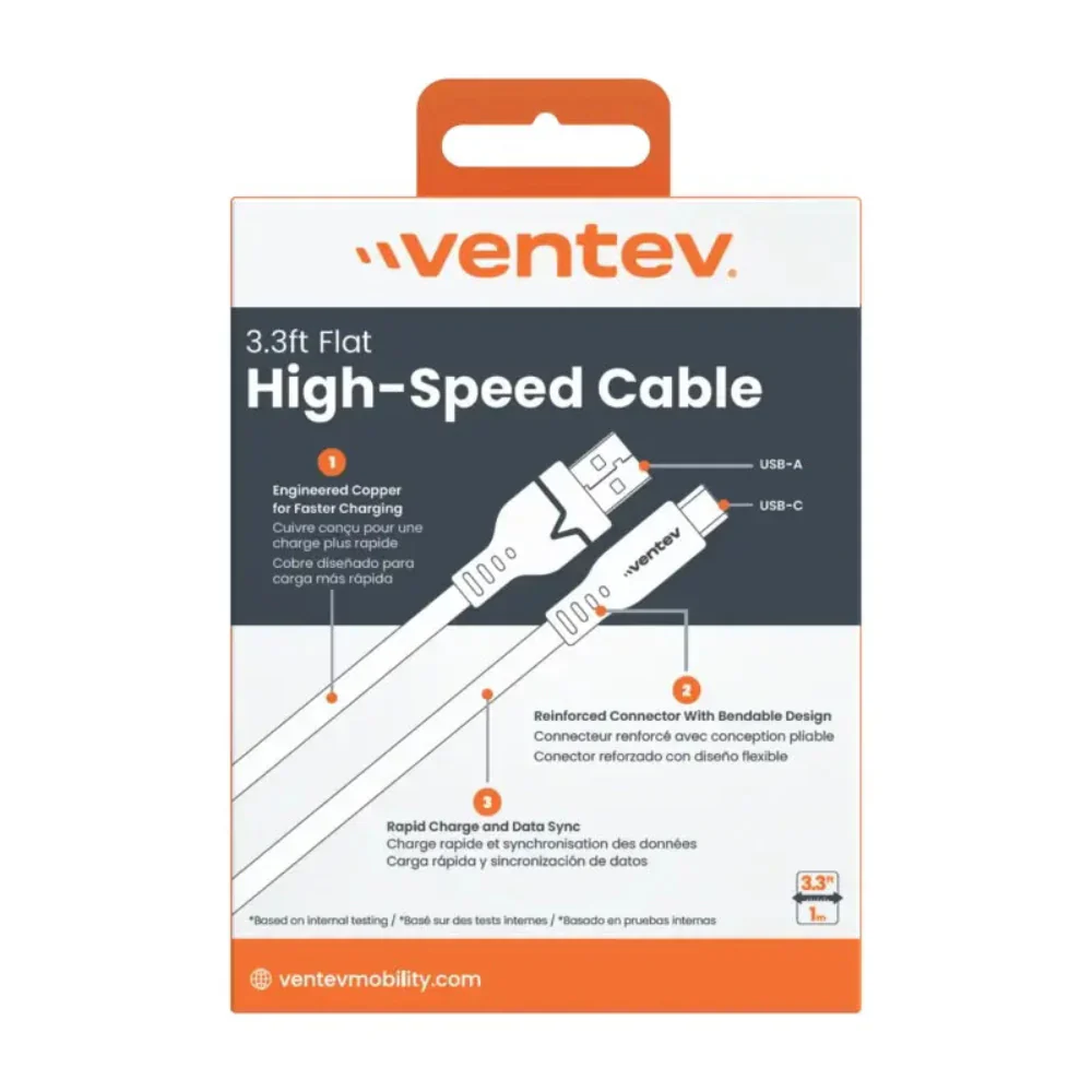 CABLE VENTEV USB-A A USB-C FLAT 1M - GREY - Image 2