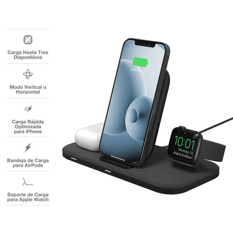 CARGADOR INALÁMBRICO 3 IN 1  PARA IPHONE, AIRPODS, AW - Image 3