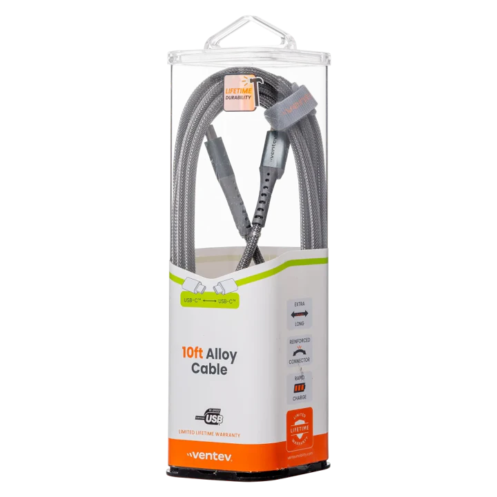 CHARGESYNC ALLOY USB C TO USB C CABLE 10FT STEELL - Image 4